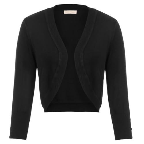 Belle Poque Women's 3/4 Sleeve Open Front Knit Cropped Cardigan