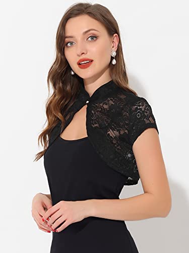 Elegant Allegra K Lace Collar Short Cropped Cardigan