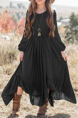 Girls Boho Lace Maxi Dress with Pockets
