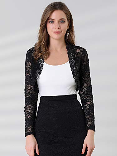 Allegra K Women's Elegant Sheer Floral Lace Crop Cardigan Top