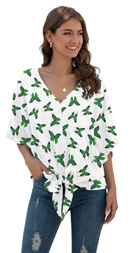 VIISHOW Women's Floral Tie-Front Chiffon Blouse