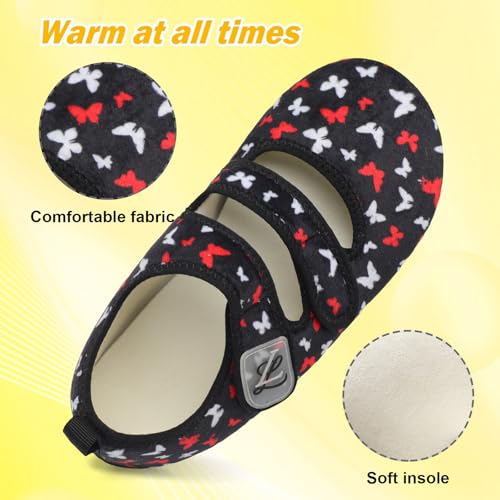 LeIsfIt Adjustable Diabetic Slippers for Women Warm and Soft with Rubber Sole