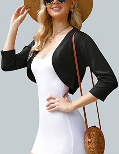 iClosam Women's 3/4 Sleeve Open Front Bolero Cropped Cardigan Knit Jacket