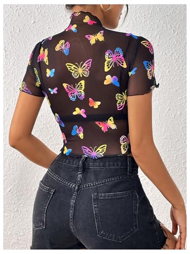 Reflective Mesh Crop Top with Butterfly Sleeves