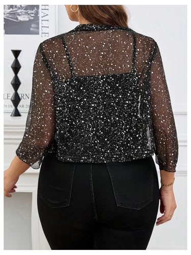 Floerns Women's Plus Size Mesh 3/4 Sleeve Open Front Bolero Cardigan Jacket